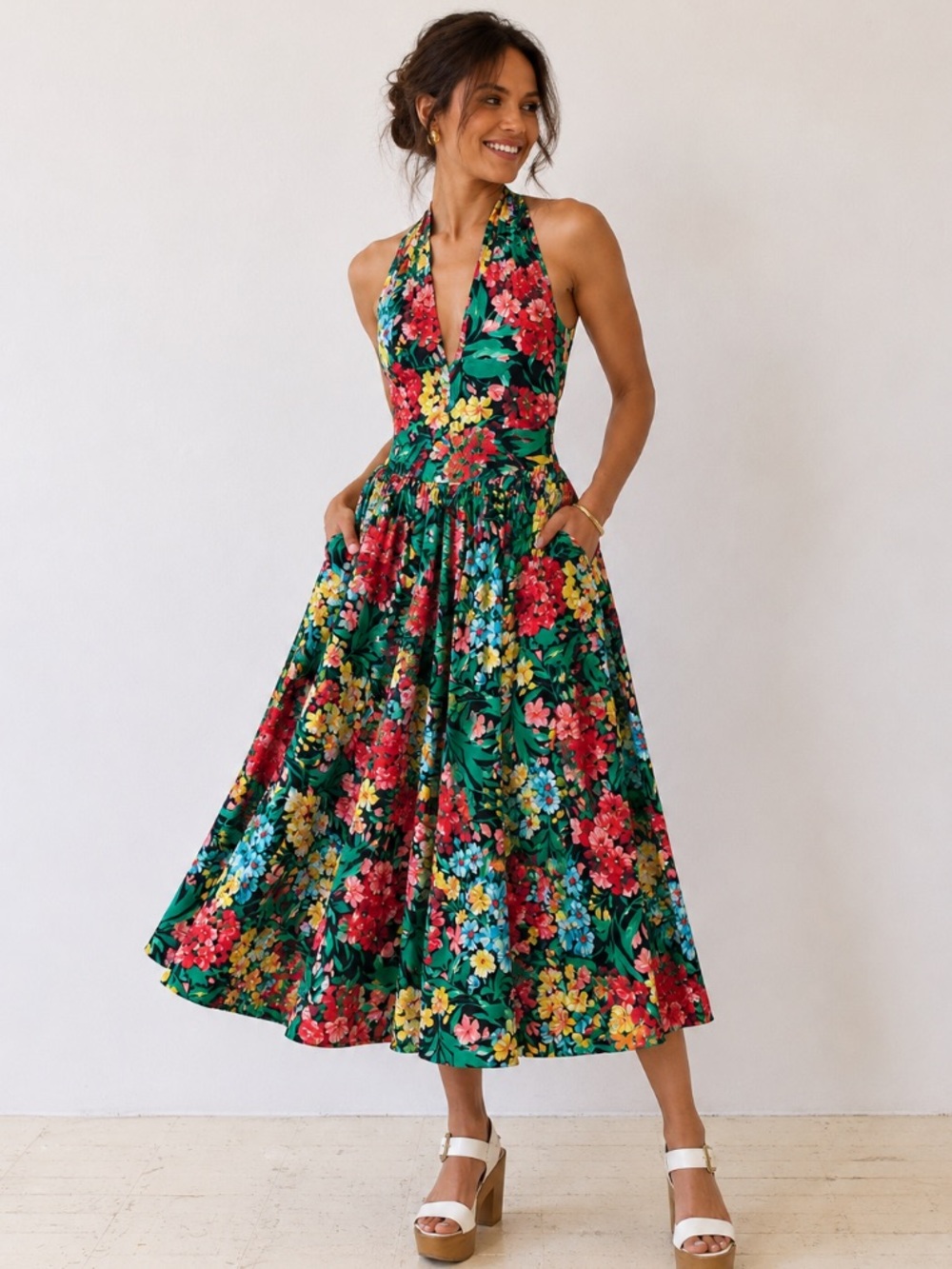 Vintage Victor Costa for Bonwit Teller Floral Halter Dress